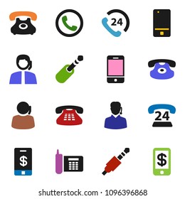 solid vector ixon set - phone vector, 24, support, mobile, classic, jack, tap pay