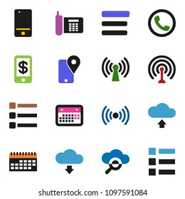 solid vector ixon set - phone vector, traking, calendar, antenna, mobile, cloud glass, menu, upload, download, wireless, tap pay