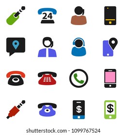 solid vector ixon set - phone 24 vector, support, traking, mobile, classic, jack, tap pay