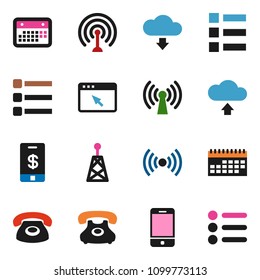 solid vector ixon set - phone vector, calendar, antenna, mobile, browser, menu, cloud upload, download, wireless, tap pay