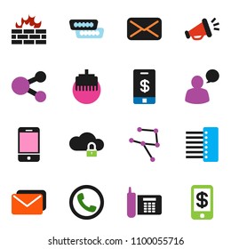 solid vector ixon set - phone vector, mobile, speaking man, mail, hdmi, network, cloud lock, firewall, hub, lan connector, share, loudspeaker, tap pay