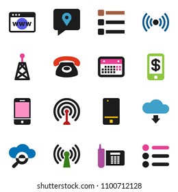 solid vector ixon set - phone vector, traking, calendar, antenna, mobile, cloud glass, browser, menu, download, wireless, tap pay