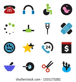 solid vector ixon set - phone 24 vector, receipt, headphones, classic, favorites, disabled, pregnancy, insemination, crutches, scissors, patch, mortar, microbs, connect, loading, route arrow