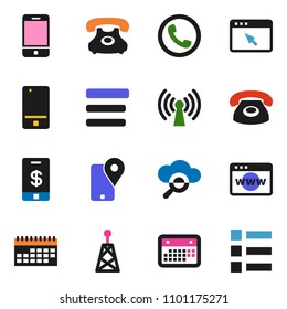 solid vector ixon set - phone vector, traking, calendar, antenna, mobile, cloud glass, browser, menu, wireless, tap pay