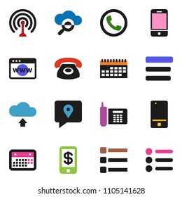 solid vector ixon set - phone vector, traking, calendar, antenna, mobile, cloud glass, browser, menu, upload, tap pay