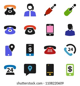 solid vector ixon set - phone vector, 24, support, traking, mobile, classic, jack, tap pay