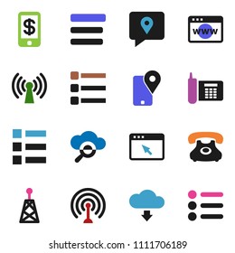 solid vector ixon set - phone vector, traking, antenna, cloud glass, browser, menu, download, wireless, tap pay