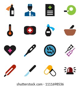 solid vector ixon set - pills vector, first aid kit, heart cross, thermometer, insemination, crutches, scalpel, mortar, microbs, anamnesis, potion, doctor, siren