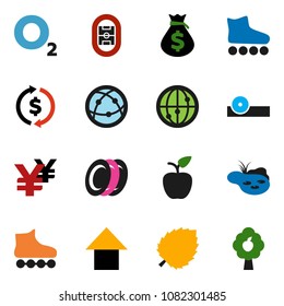 solid vector ixon set - plates vector, apple fruit, leaf, exchange, money bag, arrow up, yen sign, roller Skates, oxygen, stadium, internet, eye doctor hat, pond, tree
