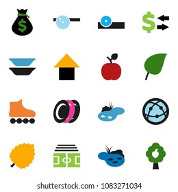 solid vector ixon set - plates vector, apple fruit, leaf, exchange, money bag, arrow up, stadium, roller Skates, internet, eye doctor hat, pond, tree