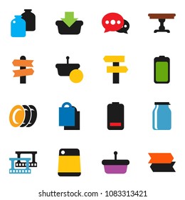 solid vector ixon set - plates vector, cutting board, jar, signpost, film frame, battery, message, table, shopping bag, basket