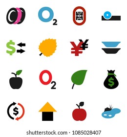 solid vector ixon set - plates vector, apple fruit, leaf, exchange, money bag, arrow up, yen sign, oxygen, stadium, eye doctor hat, pond