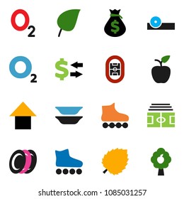 solid vector ixon set - plates vector, apple fruit, leaf, exchange, money bag, arrow up, stadium, roller Skates, oxygen, eye doctor hat, tree