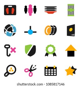 solid vector ixon set - plates vector, pasta, medal, man, arrow up, calendar, scales, no hook, protected, connect, connection, client search, catalog, coupon, star