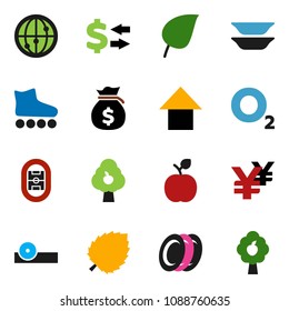 solid vector ixon set - plates vector, apple fruit, leaf, exchange, money bag, arrow up, yen sign, roller Skates, oxygen, stadium, internet, eye doctor hat, tree