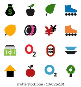 solid vector ixon set - plates vector, apple fruit, leaf, money bag, arrow up, yen sign, stadium, roller Skates, oxygen, tree