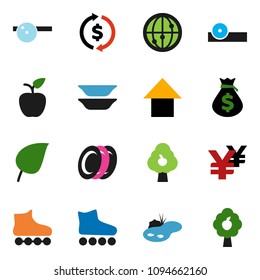 solid vector ixon set - plates vector, apple fruit, leaf, exchange, money bag, arrow up, yen sign, roller Skates, internet, eye doctor hat, pond, tree