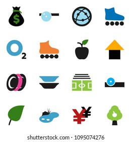 solid vector ixon set - plates vector, apple fruit, leaf, money bag, arrow up, yen sign, stadium, roller Skates, oxygen, internet, eye doctor hat, pond, tree