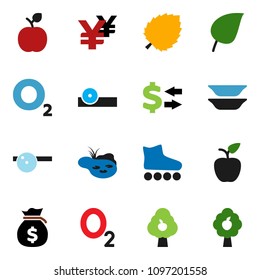 solid vector ixon set - plates vector, apple fruit, leaf, exchange, money bag, yen sign, roller Skates, oxygen, eye doctor hat, pond, tree