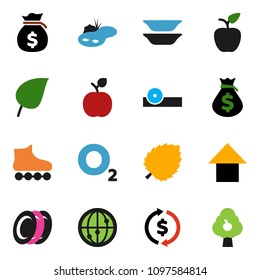 solid vector ixon set - plates vector, apple fruit, leaf, exchange, money bag, arrow up, roller Skates, oxygen, internet, eye doctor hat, pond, tree