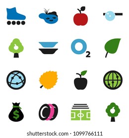 solid vector ixon set - plates vector, apple fruit, leaf, money bag, stadium, roller Skates, oxygen, internet, eye doctor hat, pond, tree