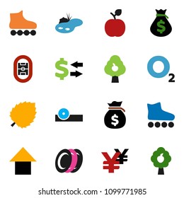 solid vector ixon set - plates vector, apple fruit, leaf, exchange, money bag, arrow up, yen sign, roller Skates, oxygen, stadium, eye doctor hat, pond, tree