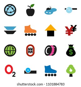 solid vector ixon set - plates vector, apple fruit, money bag, arrow up, yen sign, roller Skates, oxygen, stadium, internet, eye doctor hat, pond, tree