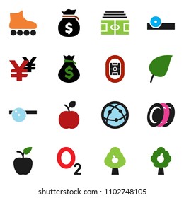 solid vector ixon set - plates vector, apple fruit, leaf, money bag, yen sign, stadium, roller Skates, oxygen, internet, eye doctor hat, tree