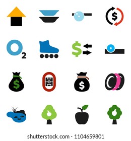 solid vector ixon set - plates vector, apple fruit, exchange, money bag, arrow up, roller Skates, oxygen, stadium, eye doctor hat, pond, tree
