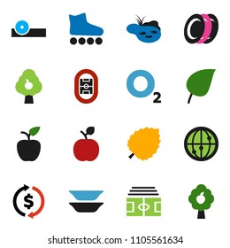 solid vector ixon set - plates vector, apple fruit, leaf, exchange, stadium, roller Skates, oxygen, internet, eye doctor hat, pond, tree
