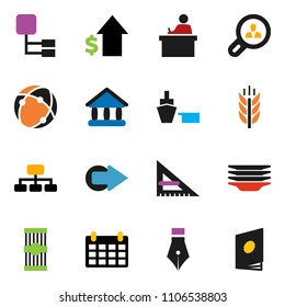 solid vector ixon set - plates vector, pasta, pen, corner ruler, student, university, dollar growth, hierarchy, calendar, cereals, port, connection, arrow, client search, catalog