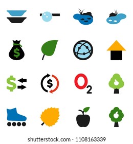 solid vector ixon set - plates vector, apple fruit, leaf, exchange, money bag, arrow up, roller Skates, oxygen, internet, eye doctor hat, pond, tree