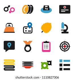 solid vector ixon set - plates vector, kettle, towel, clipboard, certificate, leaf, any currency, target, medal, navigator, traking, weight, gender sign, microscope, menu