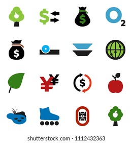 solid vector ixon set - plates vector, apple fruit, leaf, exchange, money bag, yen sign, roller Skates, oxygen, stadium, internet, eye doctor hat, pond, tree