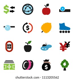 solid vector ixon set - plates vector, apple fruit, leaf, exchange, money bag, yen sign, stadium, roller Skates, internet, eye doctor hat, pond, tree