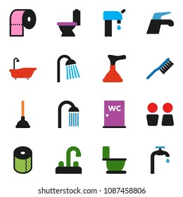 solid vector ixon set - plunger vector, water tap, fetlock, bath, toilet, paper, shower, closet, supply