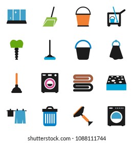solid vector ixon set - plunger vector, scraper, cleaner trolley, mop, scoop, bucket, sponge, towel, trash bin, drying clothes, shining window, tooth implant, washer