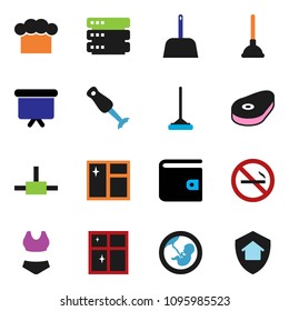 solid vector ixon set - plunger vector, mop, scoop, window cleaning, shining, cook hat, blender, steak, wallet, presentation board, swimsuite, no smoking, pregnancy, connect, big data, home protect