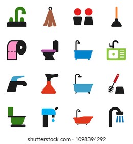 solid vector ixon set - plunger vector, water tap, bath, toilet, brush, paper, closet, sink, towel, supply