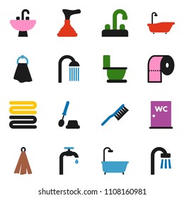 solid vector ixon set - plunger vector, fetlock, towel, bath, toilet, brush, paper, shower, water closet, sink, tap, supply