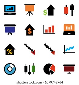 solid vector ixon set - presentation vector, graph, pie, japanese candle, laptop, crisis, percent growth, dollar, board