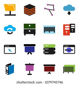 solid vector ixon set - presentation vector, archive, binder, board, network, folder, cloud exchange, big data, server, browser, download, barcode