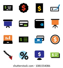 solid vector ixon set - presentation vector, dollar coin, laptop graph, wallet, crisis, check, receipt, board, medal, monitor, credit card, percent