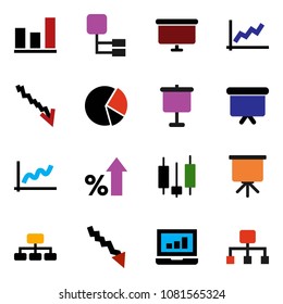 solid vector ixon set - presentation vector, graph, pie, japanese candle, laptop, crisis, percent growth, board, hierarchy