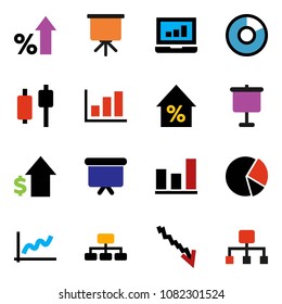 solid vector ixon set - presentation vector, graph, pie, japanese candle, laptop, crisis, percent growth, dollar, board, hierarchy