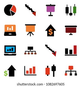 solid vector ixon set - presentation vector, graph, pie, japanese candle, laptop, crisis, dollar growth, board, hierarchy