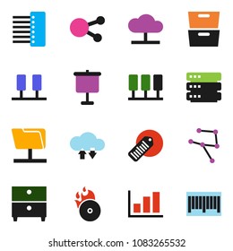 solid vector ixon set - presentation vector, archive, graph, barcode, music hit, social media, network, server, folder, cloud, exchange, big data, hub