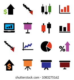 solid vector ixon set - presentation vector, graph, pie, japanese candle, laptop, crisis, percent growth, dollar, board