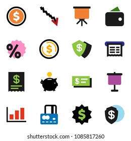 solid vector ixon set - presentation vector, dollar coin, graph, credit card, crisis, piggy bank, medal, wallet, percent, receipt, check, shield