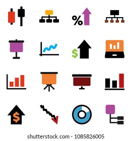 solid vector ixon set - presentation vector, graph, pie, japanese candle, laptop, crisis, percent growth, dollar, board, hierarchy